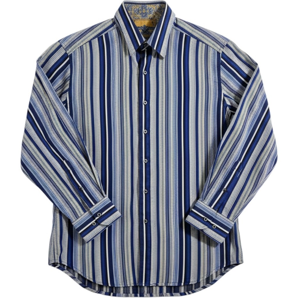 Robert Graham Mens Medium Blue Striped Long Sleeve Button Down Shirt M/M